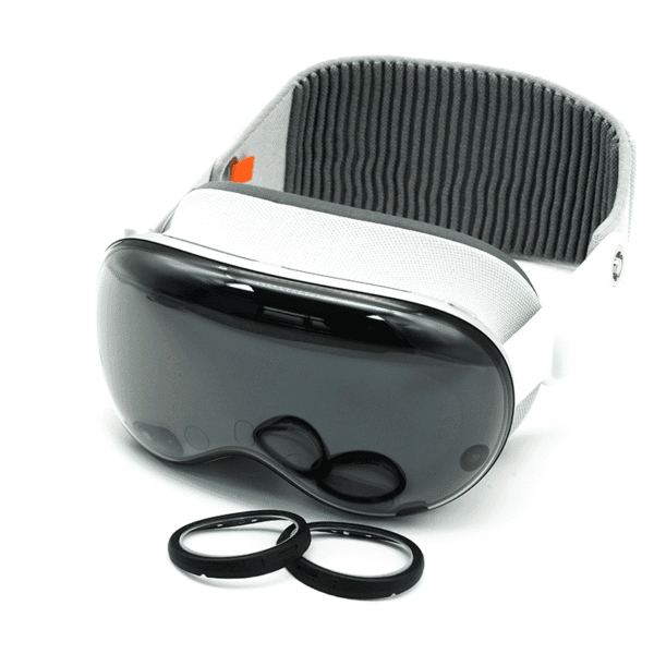 apple+vision+pro+prescription+lenses-1 Apple Vision Pro headset with prescription lens inserts placed beside for demonstration