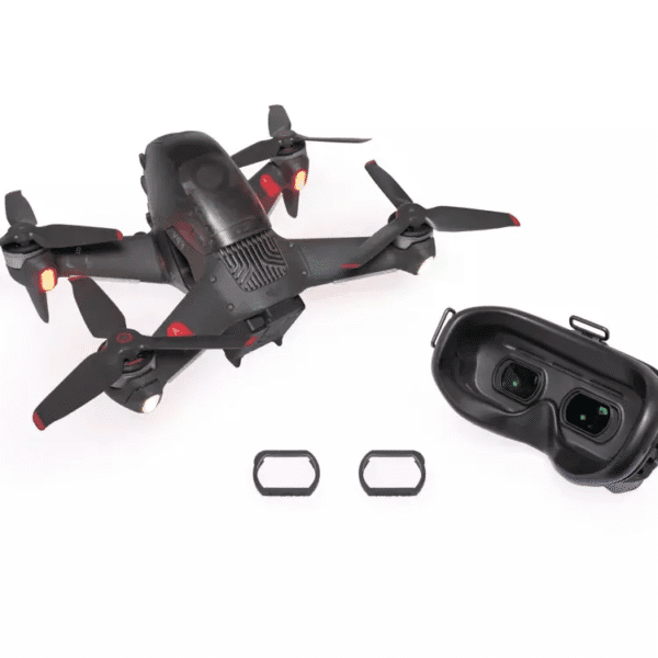 DJI FPV drone setup with goggles and prescription lens inserts for pilots