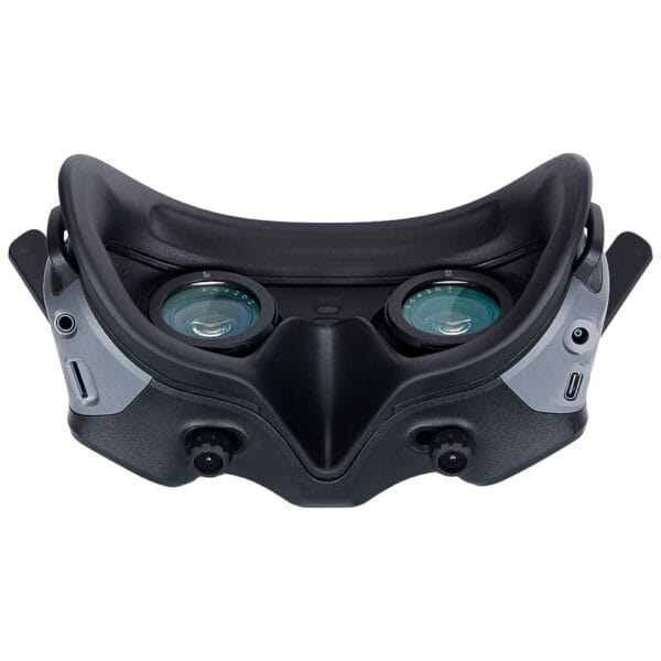 User’s eye-level perspective of DJI Goggles 2 fitted with custom prescription lenses