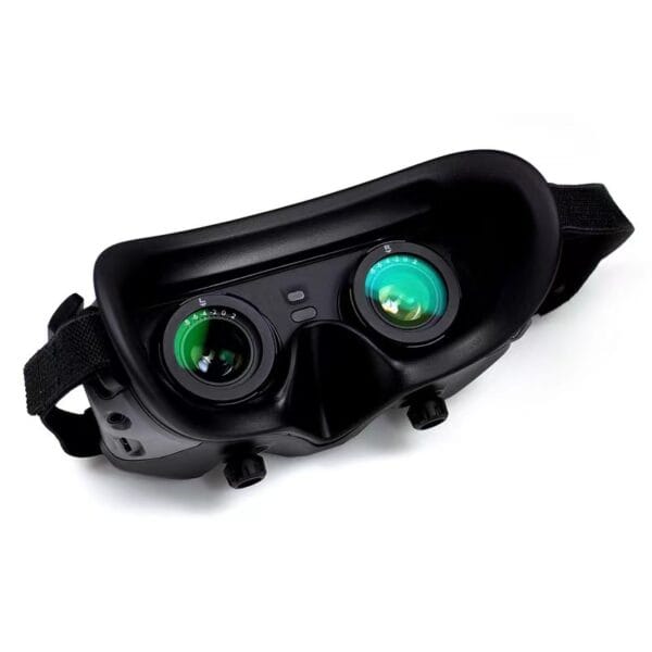 Angled close-up of DJI Goggles 2 headset with integrated prescription lenses