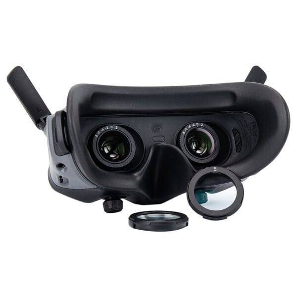 Rear view of DJI Goggles 2 headset equipped with prescription lenses for comfort and clarity