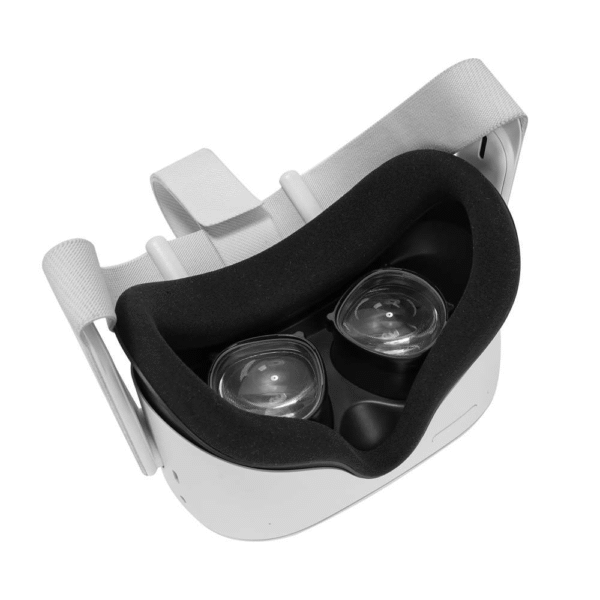 View of Meta Quest 3S VR headset with prescription lenses mounted