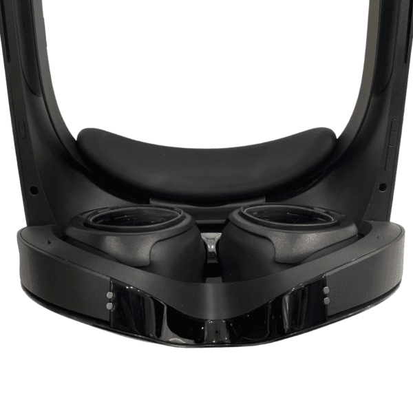 Top-down close-up of Meta Quest Pro with prescription lenses fitted into eye socket area