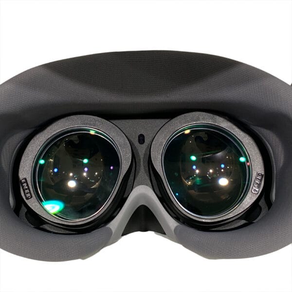 Rear perspective of Pico 4 headset with prescription lens adapters installed