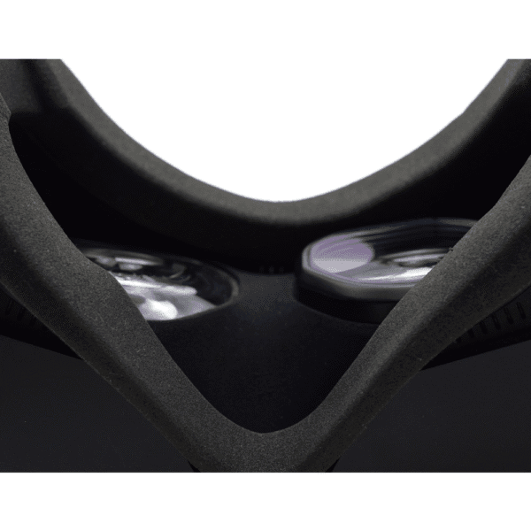 Interior view of Pimax headset showing installed prescription lenses over original optics