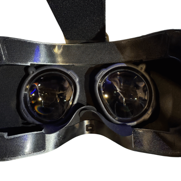 Front-facing close-up of prescription lenses fitted inside Pimax Crystal headset