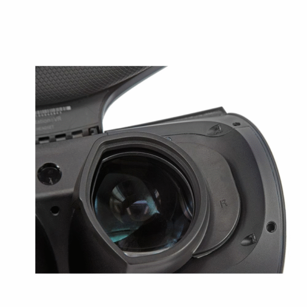 Side-angle close-up of PSVR headset highlighting prescription lenses in place