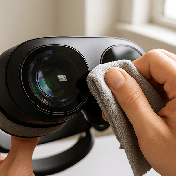 The Honest Truth: How I REALLY Clean My VR Lenses in 2025 (and Messed Up Before) 2 Cleaning Quest 3 VR lenses with microfiber cloth