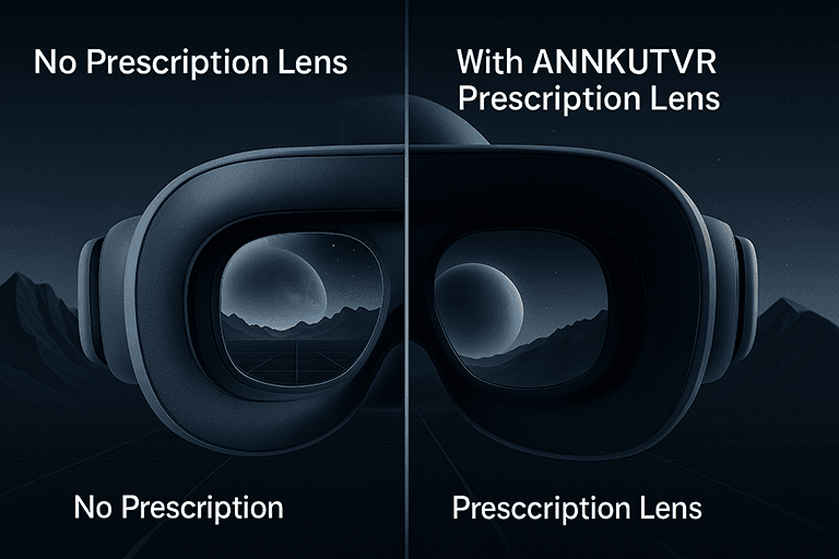 🔧 Meta Quest 2 & 3 RX Lenses That Actually Level Up Your VR (And Double Your Playtime!) 1 Visual comparison showing Meta Quest 2 and 3 with and without ANNKUTVR prescription lenses, highlighting image clarity and reduced blur.