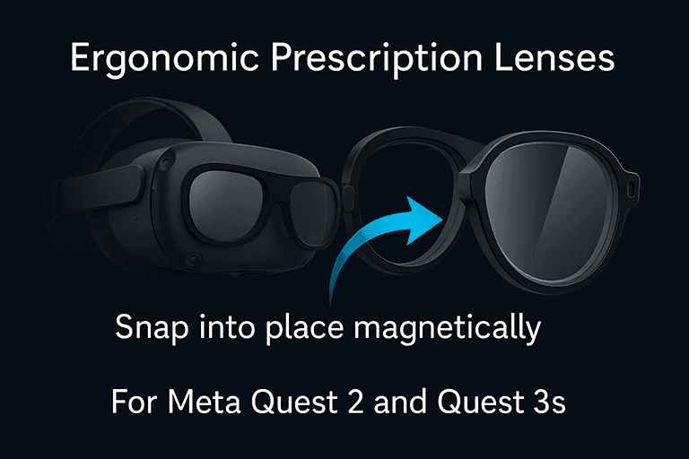 🔧 Meta Quest 2 & 3 RX Lenses That Actually Level Up Your VR (And Double Your Playtime!) 2 Ergonomic magnetic frame for Quest 2 and Quest 3s showing how ANNKUTVR prescription lenses snap in place easily without pressure on the nose.