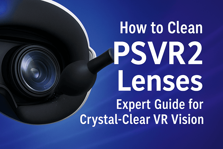 Illustration of how to clean PSVR2 lenses with tools and tips for crystal-clear VR vision