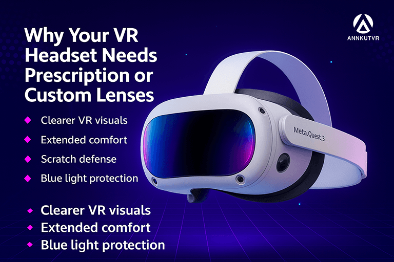 Quest 3 Lenses: The Ultimate Buyer’s Guide to Prescription, Replacement & Cleaning Tips 3 Meta Quest 3 VR headset with custom prescription lenses showcasing enhanced comfort and visual clarity