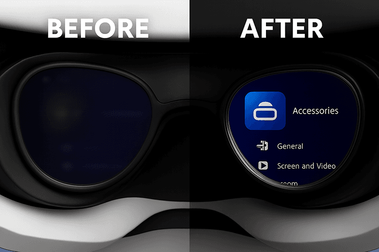 Before and after comparison of PSVR2 vision clarity with and without prescription lens