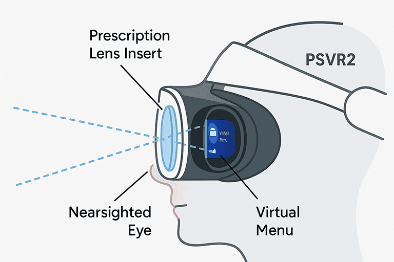 PSVR2 VR headset focus range chart based on different prescription lens powers and their impact on display clarity