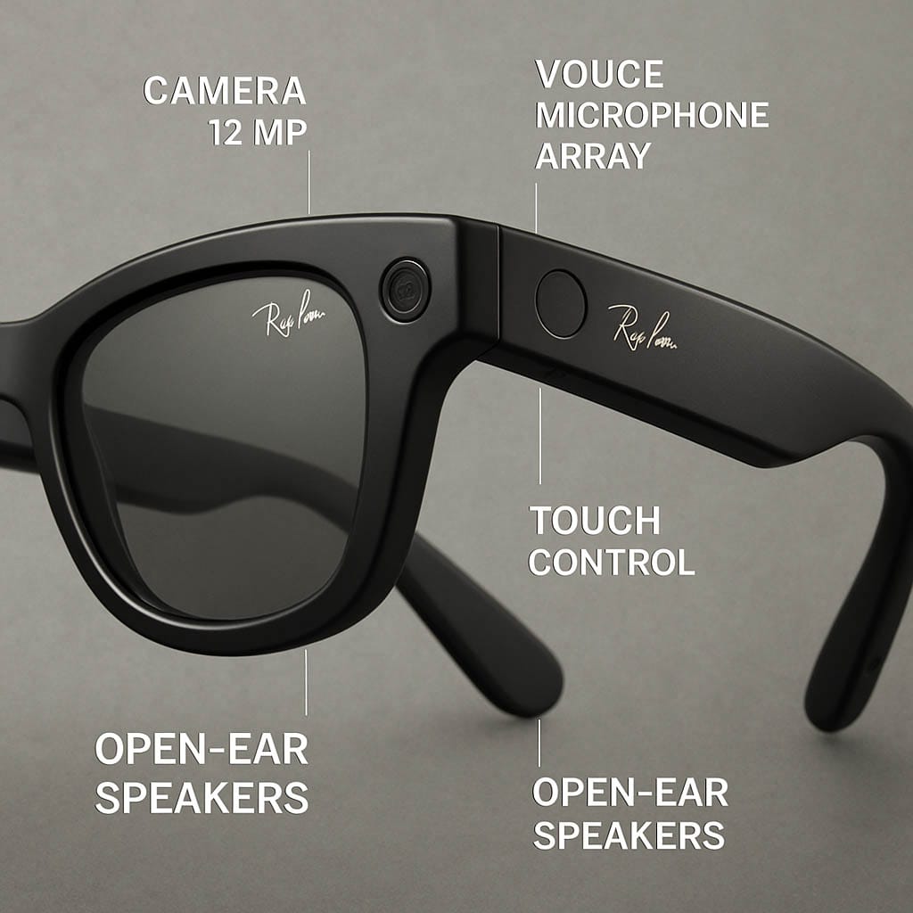 can you put prescription lenses in meta glasses 2 Close-up of Ray-Ban Meta Smart Glasses highlighting tech features