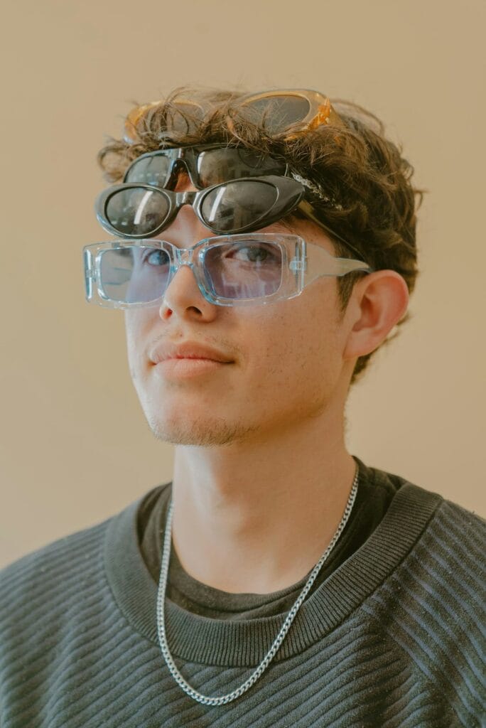 Person wearing Oculus Rift with glasses