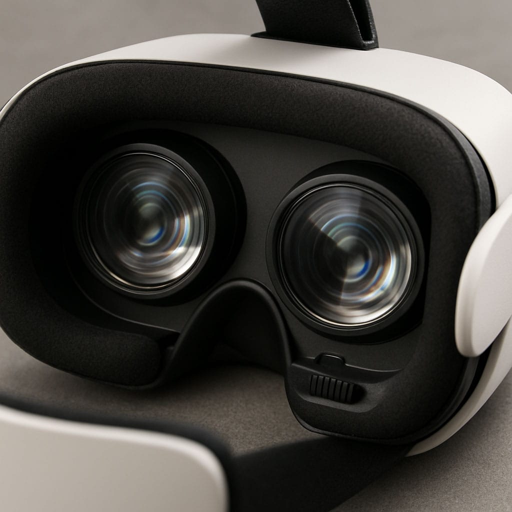 Close-up of VR visor with adjustable lenses