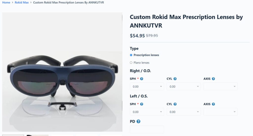 annkutvr rokid max online ordering interface screenshot