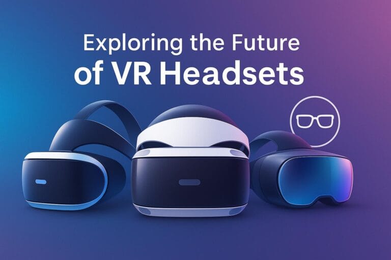 Exploring the Future of VR Headsets 22 Exploring the Future of VR Headsets — a futuristic illustration of a person wearing a next-generation VR headset with holographic digital overlays, symbolizing innovation, accessibility, and glasses compatibility.