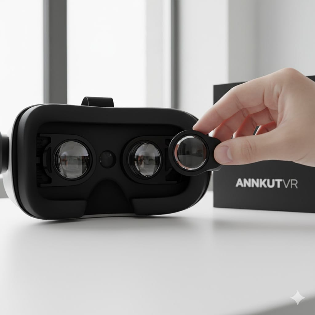 VR headset with a set of prescription lens inserts