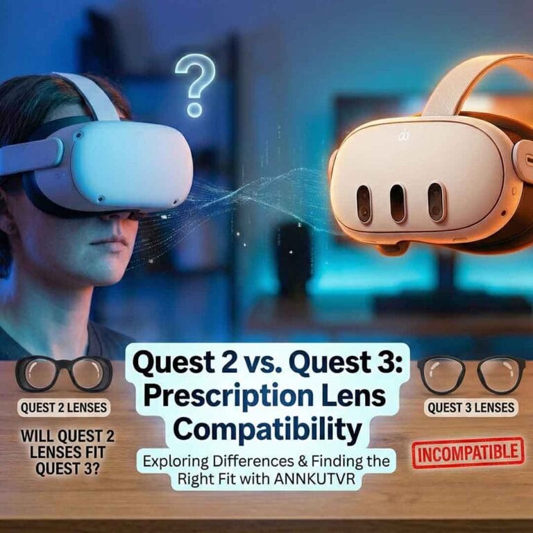 Side-by-side comparison of Quest 2 and Quest 3 prescription lenses showing different shapes.