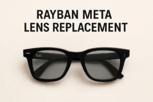 Ray-Ban Meta smart glasses with freshly installed replacement lenses displayed on a clean background, featuring the iconic Wayfarer frame and Meta camera module