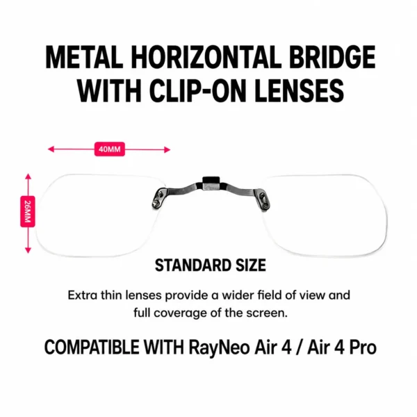 RayNeo Air 4 Pro standard prescription lenses 40mm by 26mm size