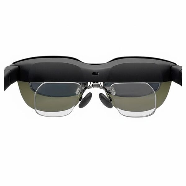 RayNeo Air 4 smart glasses shown folded next to ANNKUTVR custom prescription lenses, highlighting the convenience of folding and storing without removal.