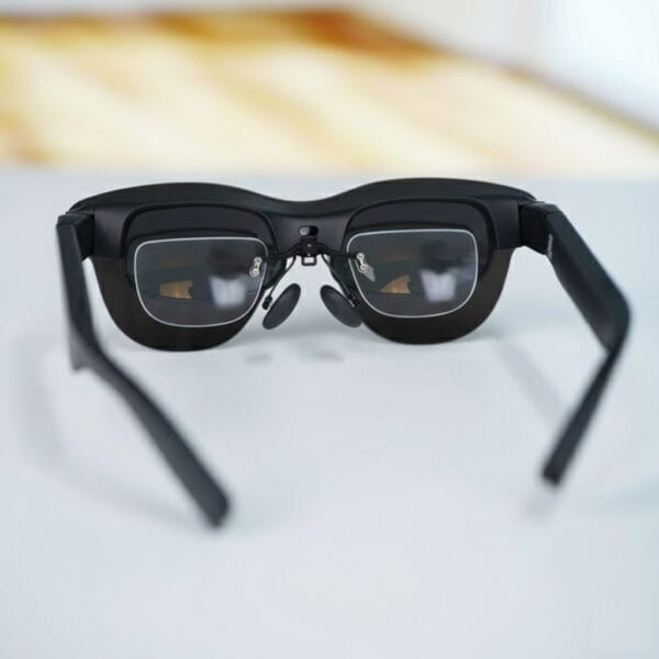 RayNeo Air 4 Pro smart glasses with ANNKUTVR custom prescription lenses installed, showcasing perfect fit and integrated design.