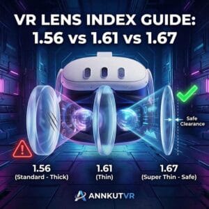 VR Lens Index Guide: 1.56 vs 1.61 vs 1.67 thickness comparison for Meta Quest 3.