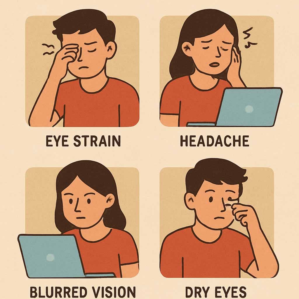 Illustration showing common symptoms of digital eye strain