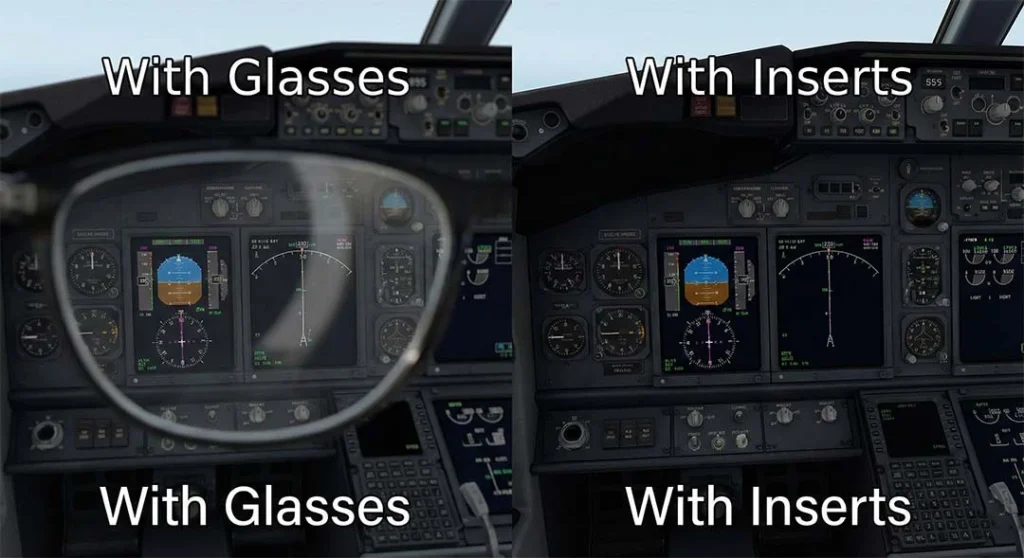 Comparison of PSVR2 visuals with glasses vs prescription lens inserts on PC.
