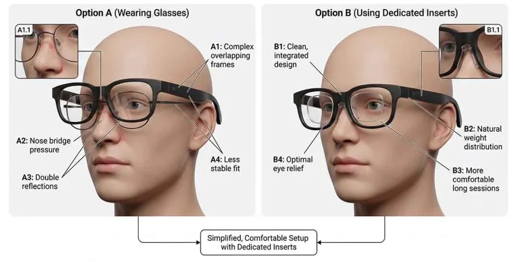 RayNeo Air 4 Pro Prescription Lenses: Compatibility Guide and Buying Checklist 5 RayNeo Air 4 Pro prescription inserts vs wearing glasses