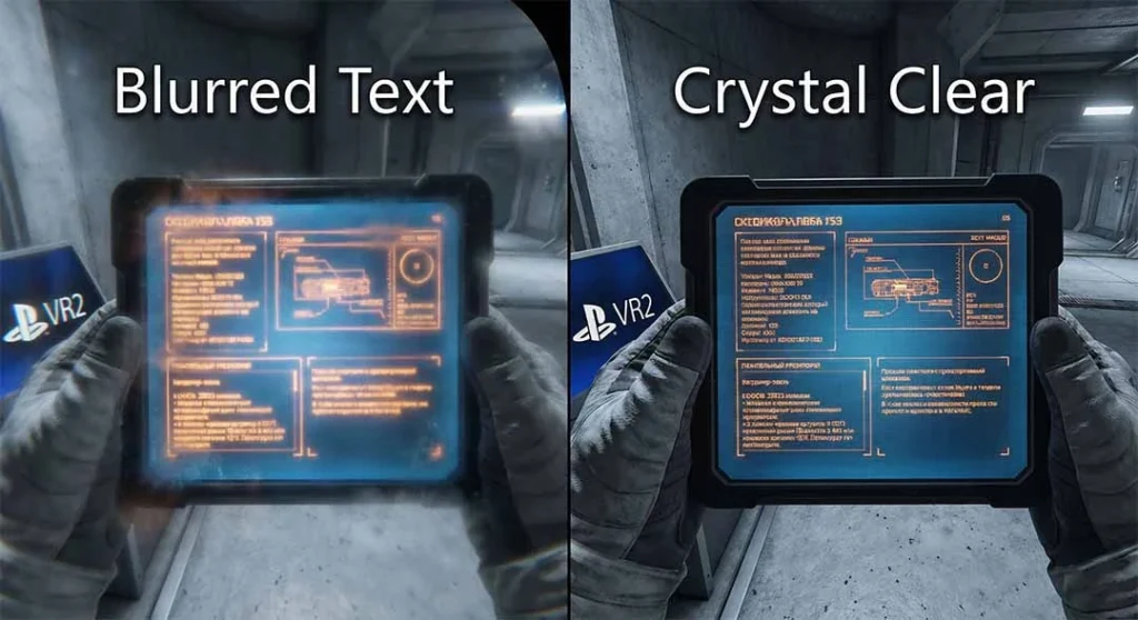 Red Matter 2 PSVR2 text clarity comparison with prescription lenses.