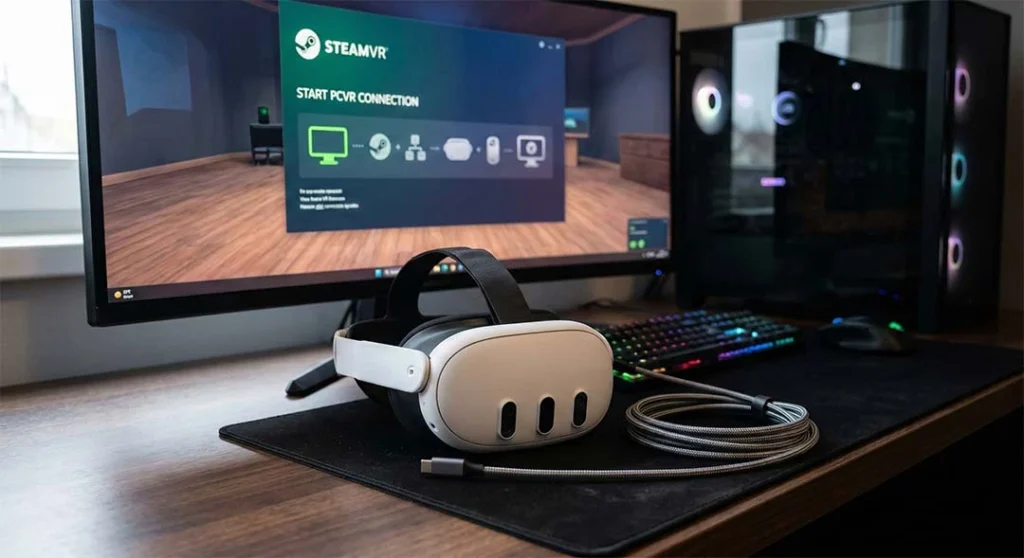 Step by step guide on how to play steam games on Meta Quest 3 and connect to PCVR.