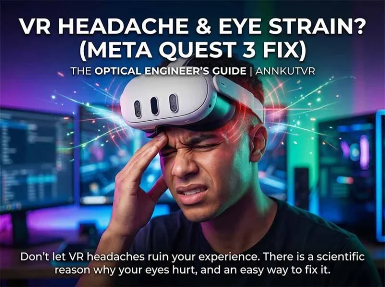 Why Does Meta Quest 3 Give Me Eye Strain & Headaches? (The Ultimate Fix) 1 A gamer experiencing eye strain and a headache while using the Meta Quest 3 headset.