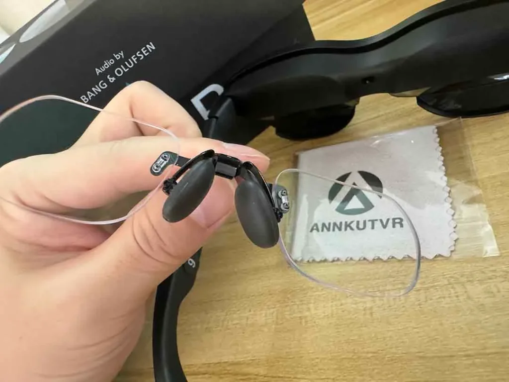 Close-up showing the 3-position adjustable nose pads on RayNeo Air 4 Pro Caption: The nose pad system controls the distance between the AR screens and your eyes.