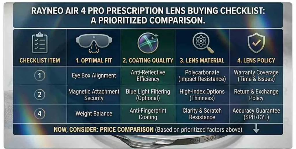 RayNeo Air 4 Pro prescription lens buying checklist