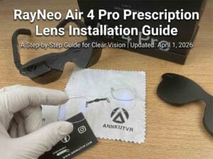 Blog cover image for RayNeo Air 4 Pro Prescription Lens Installation Guide, featuring the glasses, lens insert, cloths, and text title.