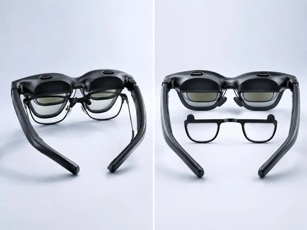 The Ultimate Guide to VITURE Luma Prescription Lenses 1 Comparison showing regular glasses under VITURE Luma versus using custom prescription inserts.