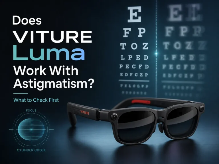 Does VITURE Luma Work With Astigmatism? What to Check First 1 VITURE Luma astigmatism guide showing blurry vision check and prescription lens insert options