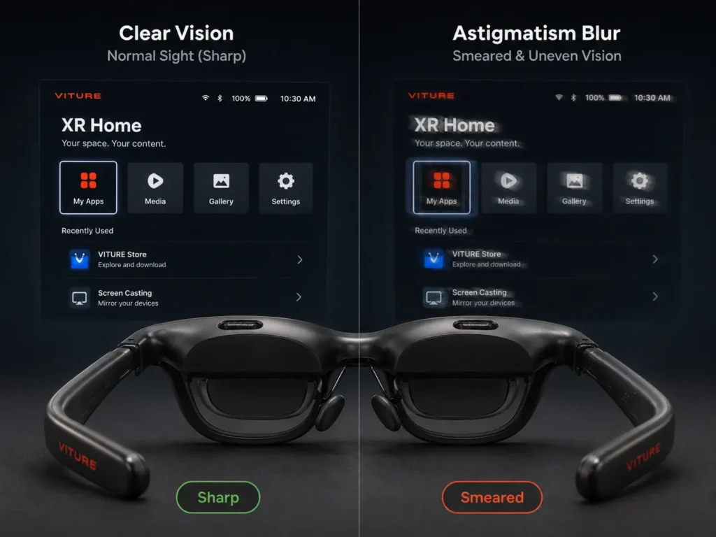 Does VITURE Luma Work With Astigmatism? What to Check First 2 Comparison of sharp XR text and smeared XR text for a VITURE Luma astigmatism clarity guide