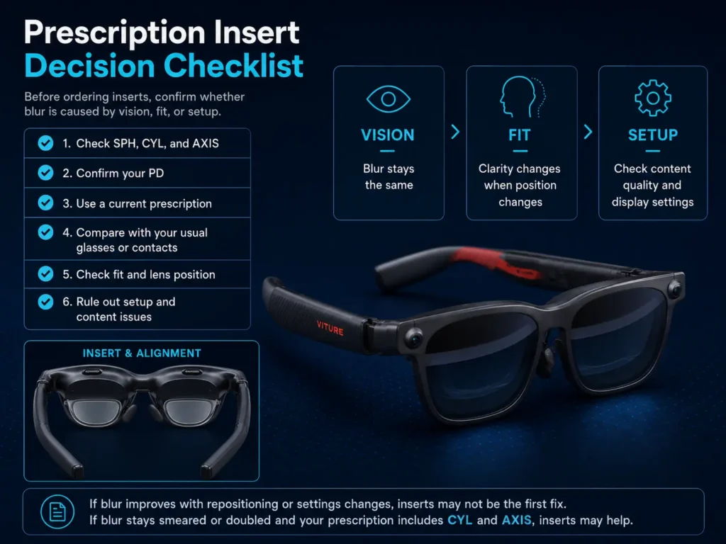 Does VITURE Luma Work With Astigmatism? What to Check First 3 Checklist for deciding whether VITURE Luma prescription inserts may help with astigmatism