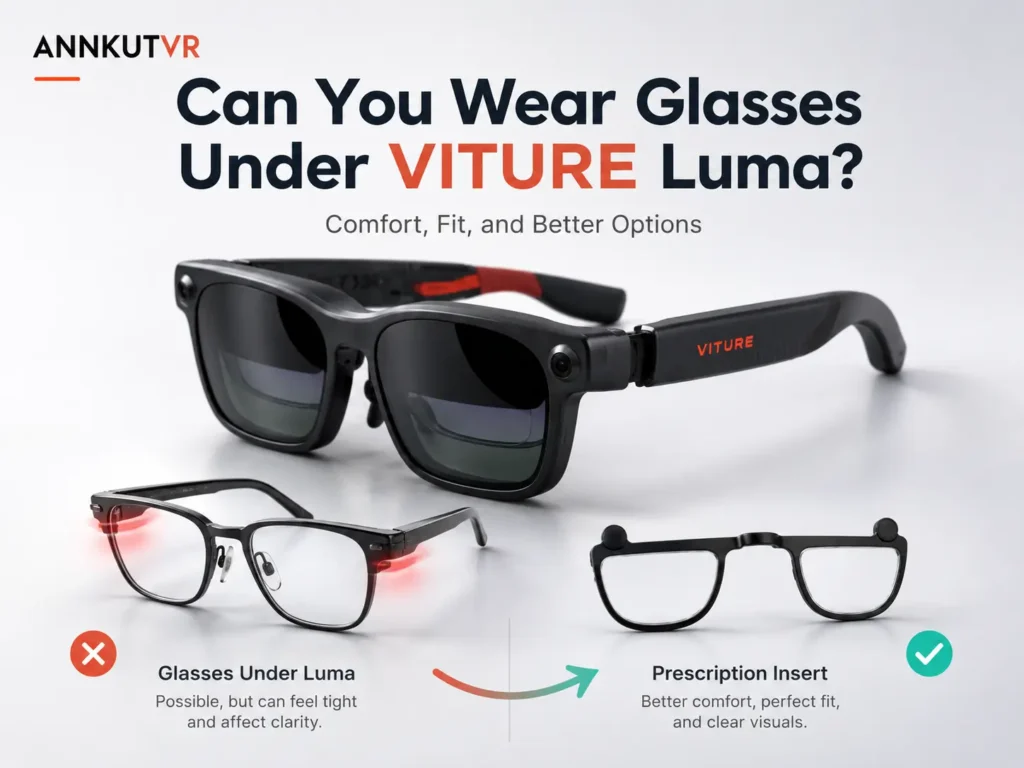 Cover image showing VITURE Luma XR glasses, regular glasses worn underneath, and prescription insert comparison.