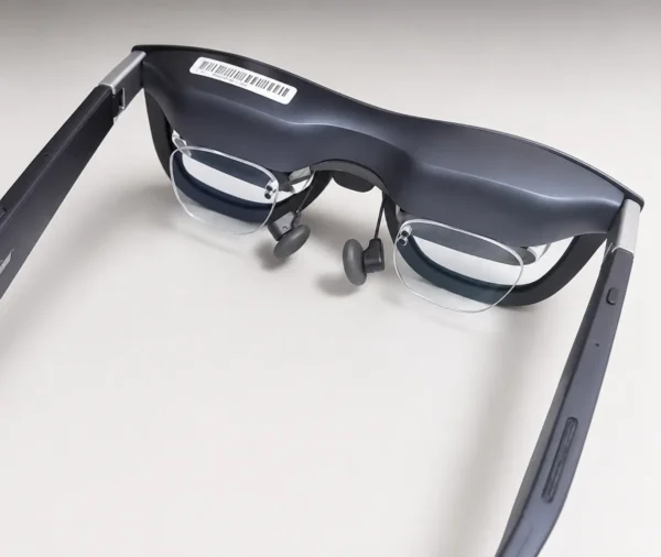 Rear angled view of ROG XREAL R1 glasses with the prescription lens insert installed