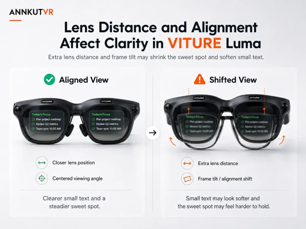 Can You Wear Glasses Under VITURE Luma? Comfort, Fit, and Better Options 2 Diagram showing how lens distance and frame alignment can affect clarity in VITURE Luma.