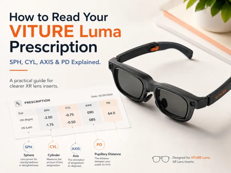 How to Read Your VITURE Luma Prescription: SPH, CYL, AXIS & PD Explained 7 VITURE Luma prescription guide showing SPH CYL AXIS and PD values for XR lens inserts