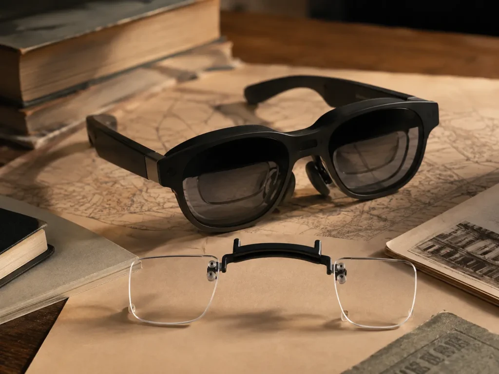 Original Nreal Air, later known as XREAL Air, with a first-generation prescription frame for model identification