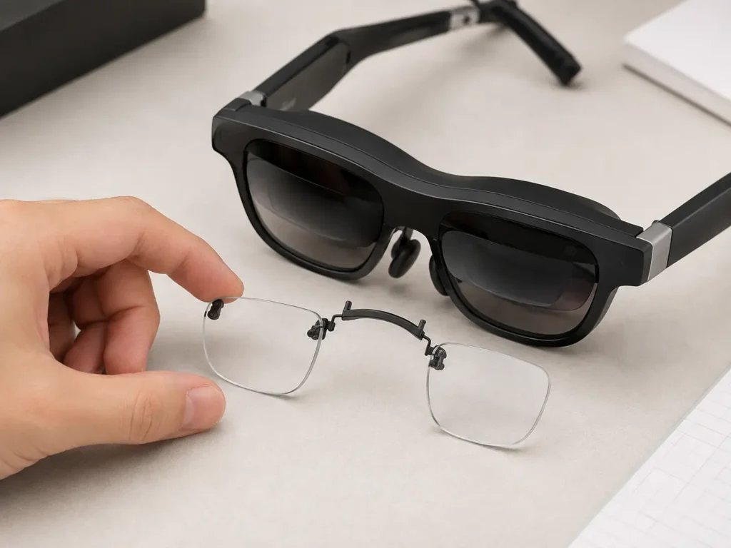 Checking the original Nreal Air hardware and prescription frame before choosing a compatible insert