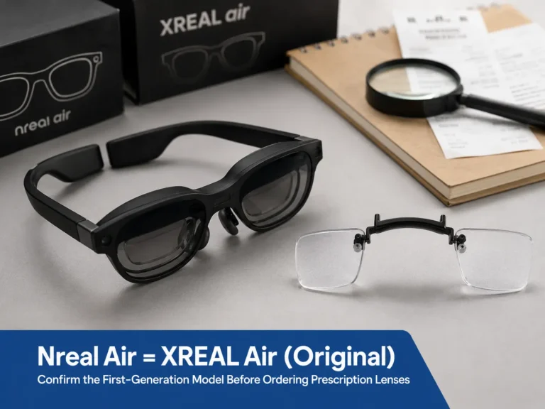 Original Nreal Air and XREAL Air glasses with a first-generation prescription lens insert for model compatibility checking